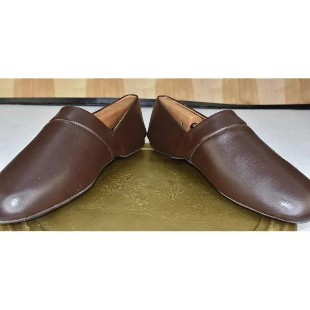 Vermont Country Store Men House Slippers Size 13 Brown Leather Slip On Indoor
